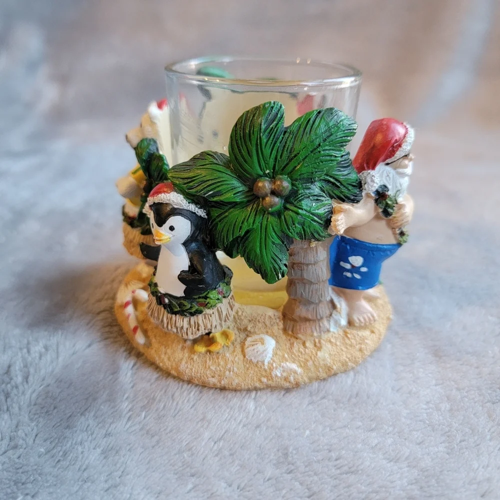 Yankee Candle Hula Santa And Friends Beach Christmas Votive Glass Candle Holder